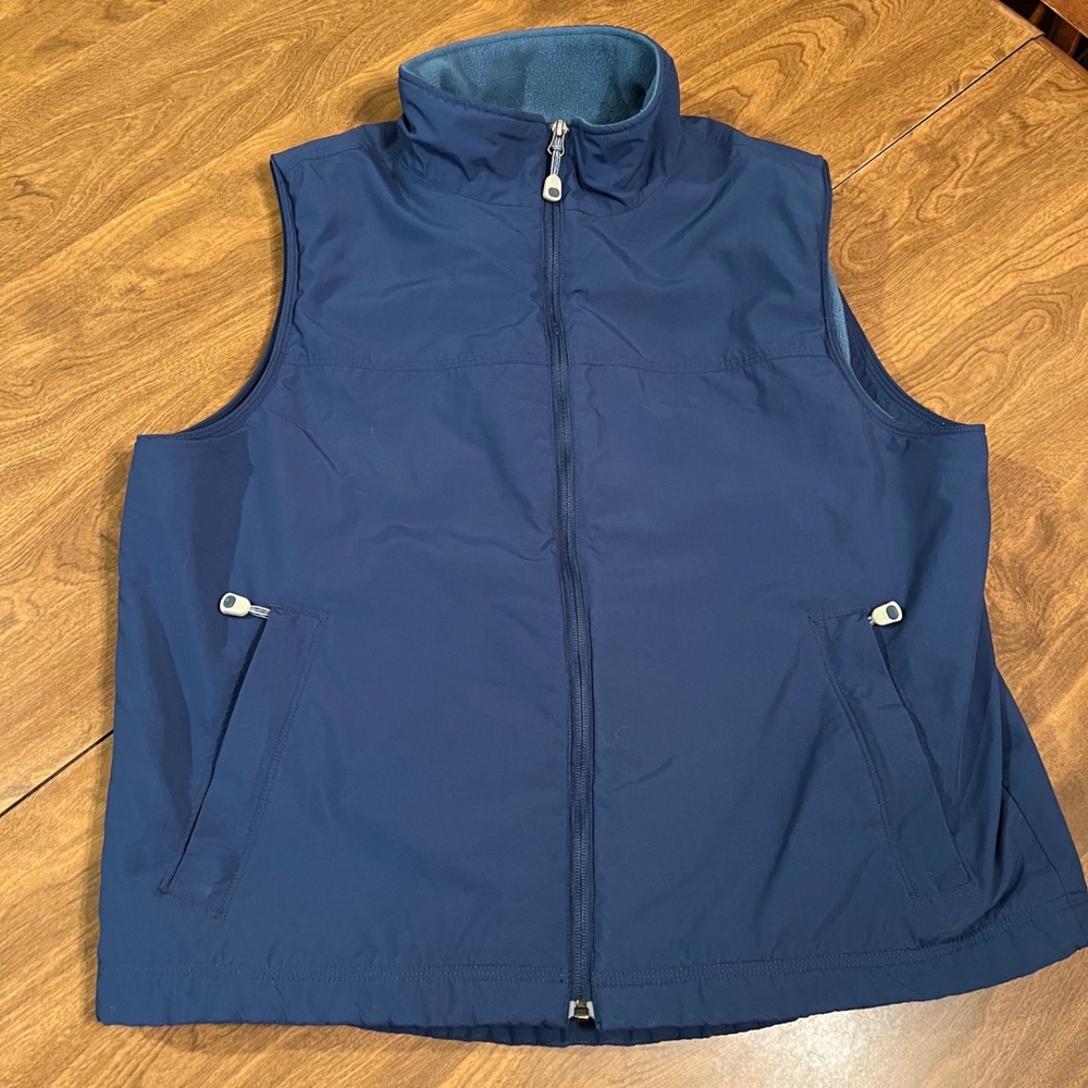 LL Bean Mens Fleece Lined Nylon Vest Navy Blue Full‎ Zip Size Large